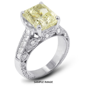14k White Gold Engagement Ring with Milgrains with 3.45 Total Carat Light Yellow-SI2 Rectangular Radiant Diamond