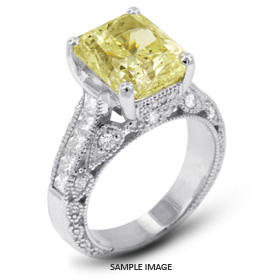 14k White Gold Engagement Ring with Milgrains with 2.87 Total Carat Yellow-SI3 Rectangular Radiant Diamond
