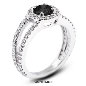 14k White Gold Split Shank Engagement Ring with 1.39 Total Carat Black Round Diamond