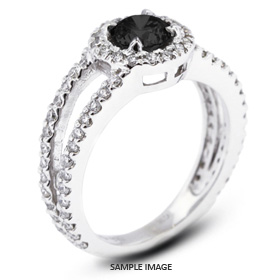 14k White Gold Split Shank Engagement Ring with 1.44 Total Carat Black Round Diamond