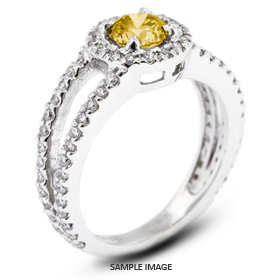 14k White Gold Split Shank Engagement Ring with 1.42 Total Carat Yellow-SI3 Round Diamond