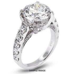 18k White Gold Engagement Ring with Milgrains with 4.72 Total Carat F-SI2 Round Diamond