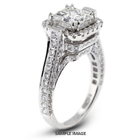 18k White Gold Engagement Ring with Milgrains with 3.29 Total Carat H-VS2 Square Radiant Diamond