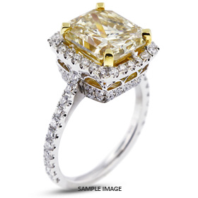 18k White Gold Vintage Style Engagement Ring with Halo with 6.58 Total Carat Brownish Yellow-SI1 Rectangular Radiant Diamond
