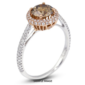 18k Pink Gold#White Gold Two-Diamonds Row Engagement Ring with 1.67 Total Carat Brown-SI1 Round Diamond