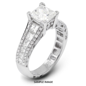 18k White Gold Three-Diamonds Row Engagement Ring with 2.92 Total Carat G-SI2 Princess Diamond