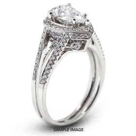 18k White Gold Vintage Style Engagement Ring with Halo with 2.66 Total Carat D-SI1 Pear Diamond