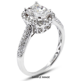 18k White Gold Three-Diamonds Row Engagement Ring with 2.09 Total Carat I-SI1 Rectangular Radiant Diamond
