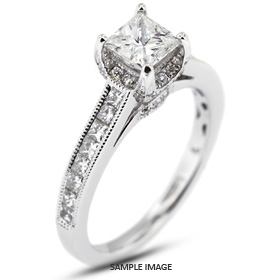 18k White Gold Engagement Ring with Milgrains with 3.25 Total Carat F-VS2 Princess Diamond