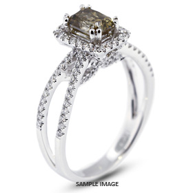 18k White Gold Split Shank Engagement Ring with 1.79 Total Carat Brown-SI2 Rectangular Radiant Diamond
