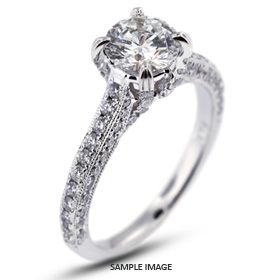 18k White Gold Engagement Ring with Milgrains with 2.55 Total Carat F-SI2 Round Diamond