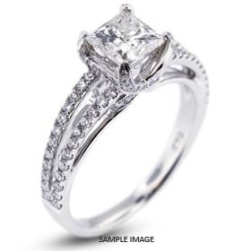 18k White Gold Split Shank Engagement Ring with 2.95 Total Carat H-SI1 Princess Diamond
