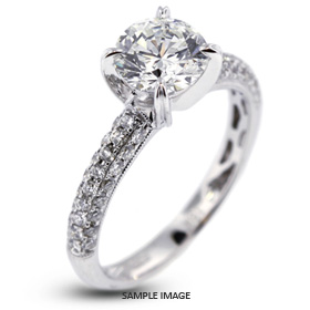 18k White Gold Three-Diamonds Row Engagement Ring with 2.14 Total Carat H-SI3 Round Diamond