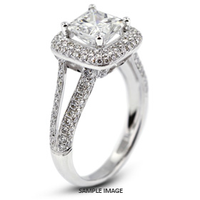 18k White Gold Split Shank Engagement Ring with 3.20 Total Carat I-SI2 Square Radiant Diamond