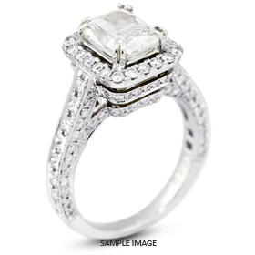 18k White Gold Vintage Style Engagement Ring with Halo with 3.81 Total Carat K-SI2 Rectangular Radiant Diamond