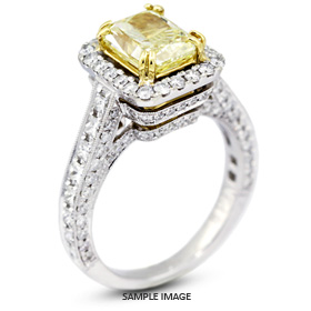 18k White Gold Vintage Style Engagement Ring with Halo with 3.81 Total Carat Yellow-VS2 Rectangular Radiant Diamond