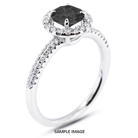 18k White Gold Two-Diamonds Row Engagement Ring with 0.89 Total Carat Black Round Diamond