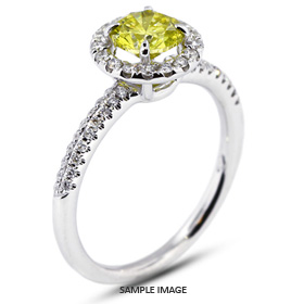 18k White Gold Two-Diamonds Row Engagement Ring with 0.92 Total Carat Yellow-SI3 Round Diamond