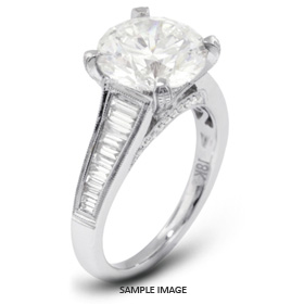 18k White Gold Engagement Ring with Milgrains with 3.89 Total Carat G-SI2 Round Diamond
