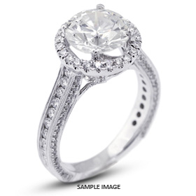 18k White Gold Engagement Ring with Milgrains with 3.54 Total Carat H-I1 Round Diamond