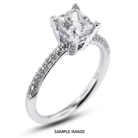 18k White Gold Three-Diamonds Row Engagement Ring with 2.12 Total Carat J-SI2 Princess Diamond