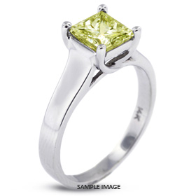 14k White Gold Trellis Style Solitaire Ring with 2.51 Carat Yellow-SI1 Princess Diamond
