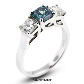 14k White Gold Classic Style Trellis Three-Stone Engagement Rings with 4.20 Total Carat Blue-SI2 Square Radiant Diamond