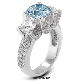 14k White Gold Three-Stone Engagement Rings with 2.96 Total Carat Blue-SI2 Round Diamond