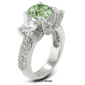 14k White Gold Three-Stone Engagement Rings with 2.99 Total Carat Green-SI1 Round Diamond