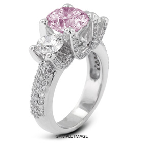 14k White Gold Three-Stone Engagement Rings with 2.96 Total Carat Purple-VS2 Round Diamond