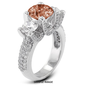 14k White Gold Three-Stone Engagement Rings with 3.03 Total Carat Red-SI3 Round Diamond