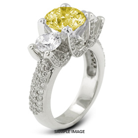 14k White Gold Three-Stone Engagement Rings with 5.26 Total Carat Yellow-SI3 Round Diamond