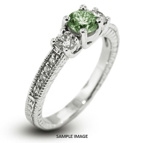 14k White Gold Classic Three-Stone Engagement Rings with 1.75 Total Carat Green-SI1 Round Diamond