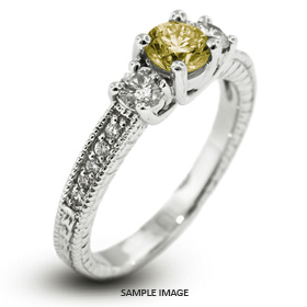 14k White Gold Classic Three-Stone Engagement Rings with 1.91 Total Carat Yellow-SI1 Round Diamond