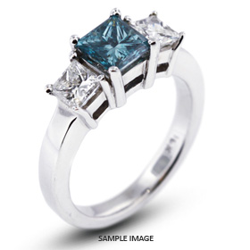 14k White Gold Classic Style Baskets Three-Stone Engagement Rings with 2.06 Total Carat Blue-SI1 Princess Diamond